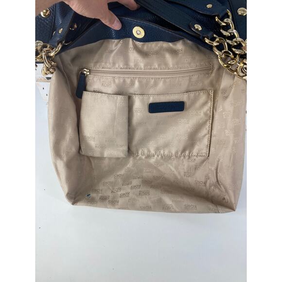 MICHAEL KORS, LARGE NAVY PEBBLED LEATHER SHOULDER BAG (ASIS) - Picture 11 of 16